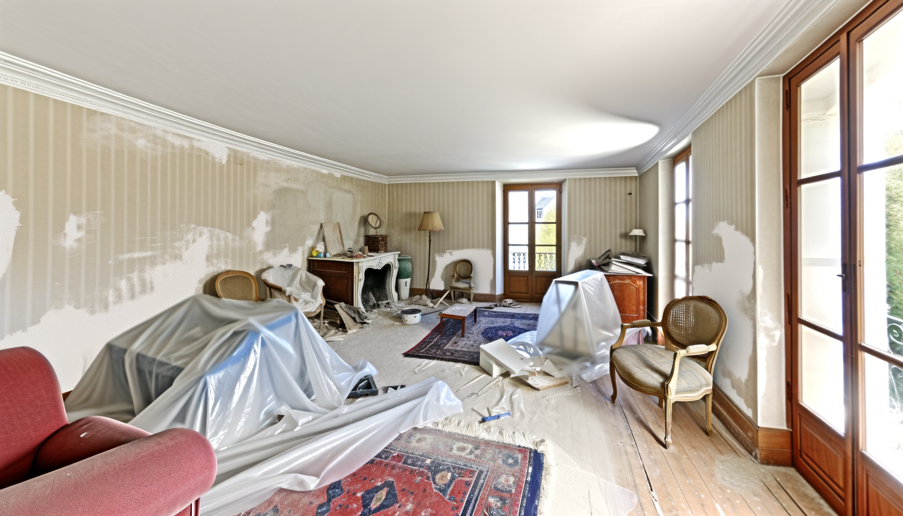 Salon avant nettoyage après travaux